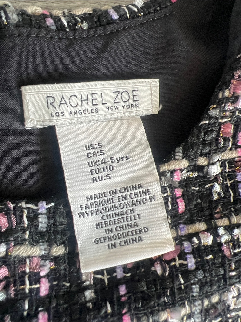 Rachel Zoe Black Tweed Girls' Dress with Pink & White Accents and Matching Purse - Picture 2 of 5